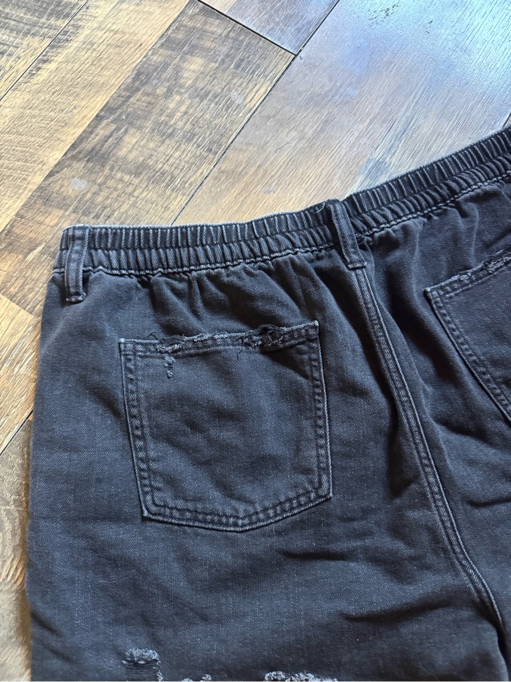 aerie Black Distressed Cutoff Denim Shorts - Picture 7 of 8